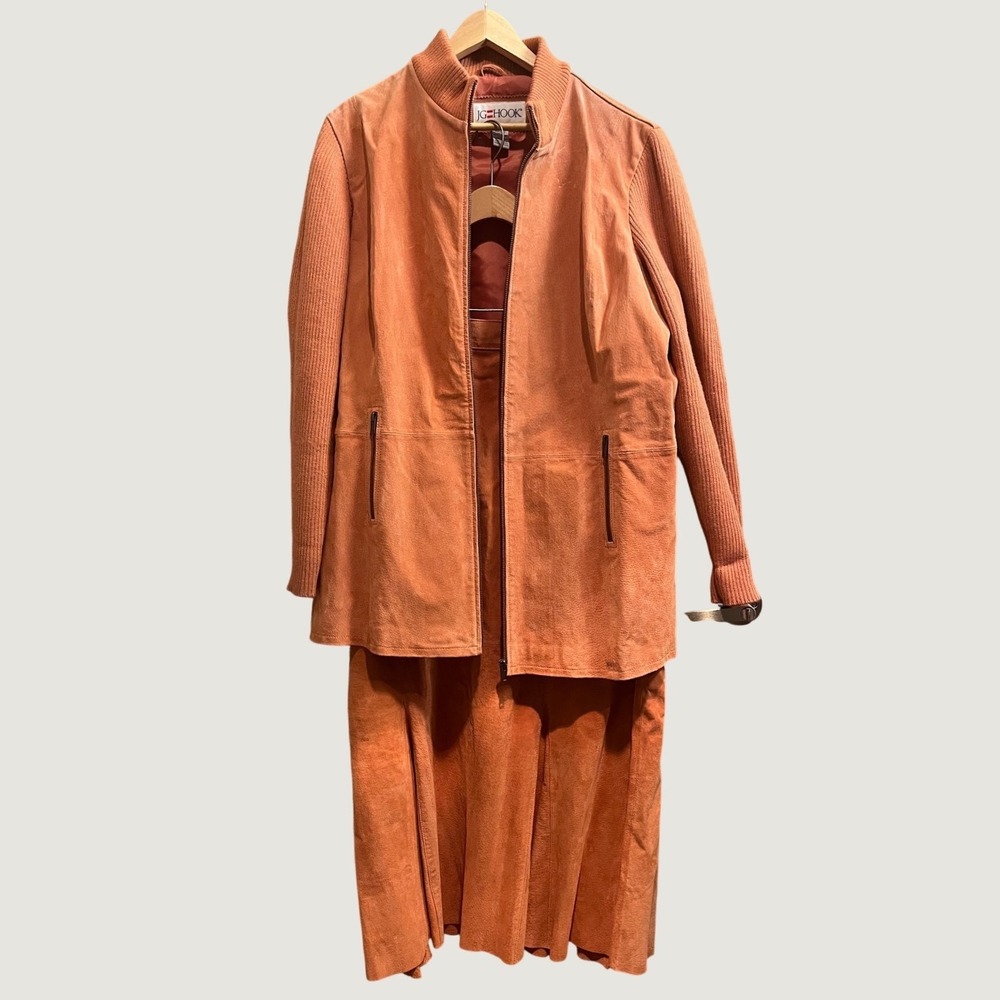J.G. Hook Jacket Skirt Set Womens 22WT Burnt Orange Suede Vintage 2 Piece Zip